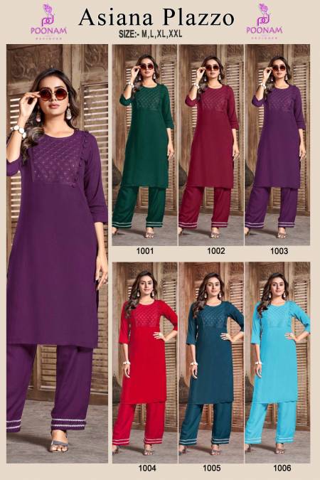 Asiana By Poonam 1001 To 1006 Kurti With Bottom Collection

